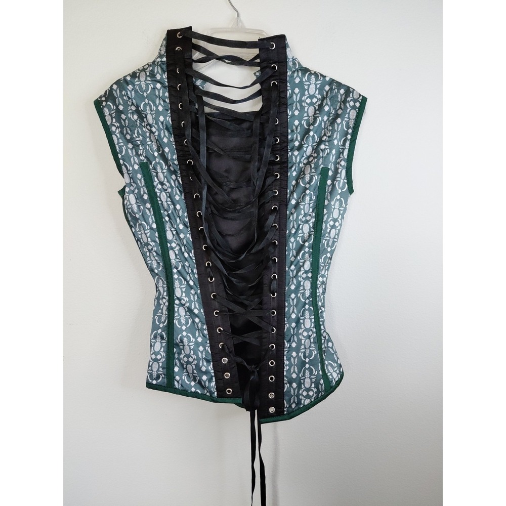 Corset Story Green and White Corset Top SizeUK 10 US Med Goth Boho Y2k Whimsical - Picture 4 of 6